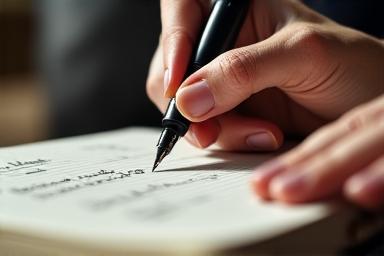 Persona che scrive un piano d'azione su un taccuino elegante