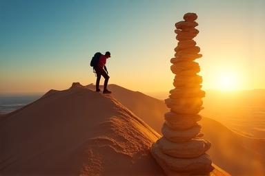 Gretta di una montagna scalata con successo simbolo di traguardo aggiunto